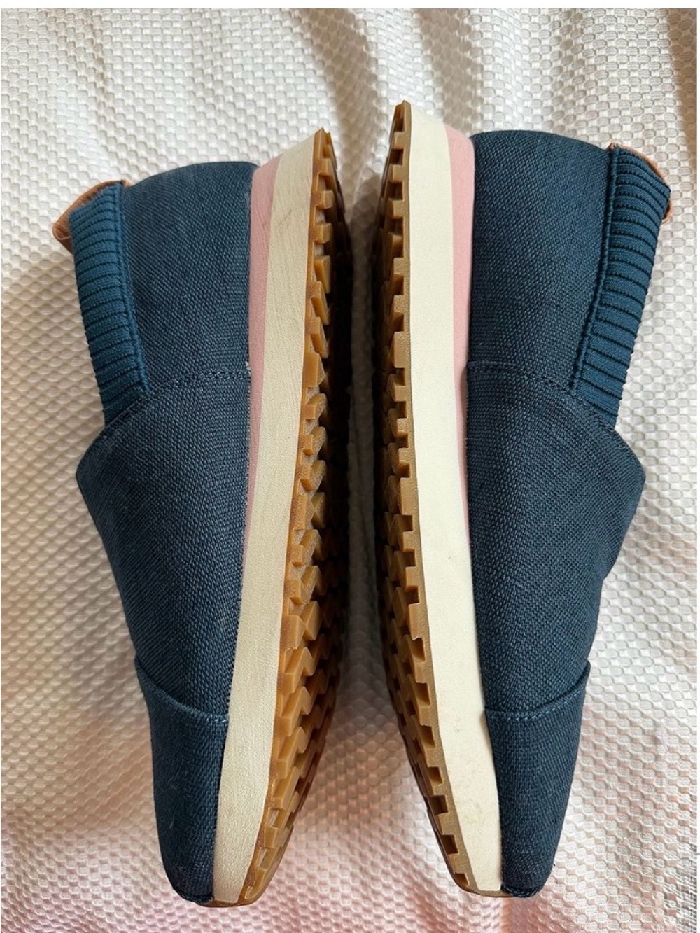 Toms Navy Blue Canvas Slip-On Flats with Tan Heel Tab - Picture 4 of 7